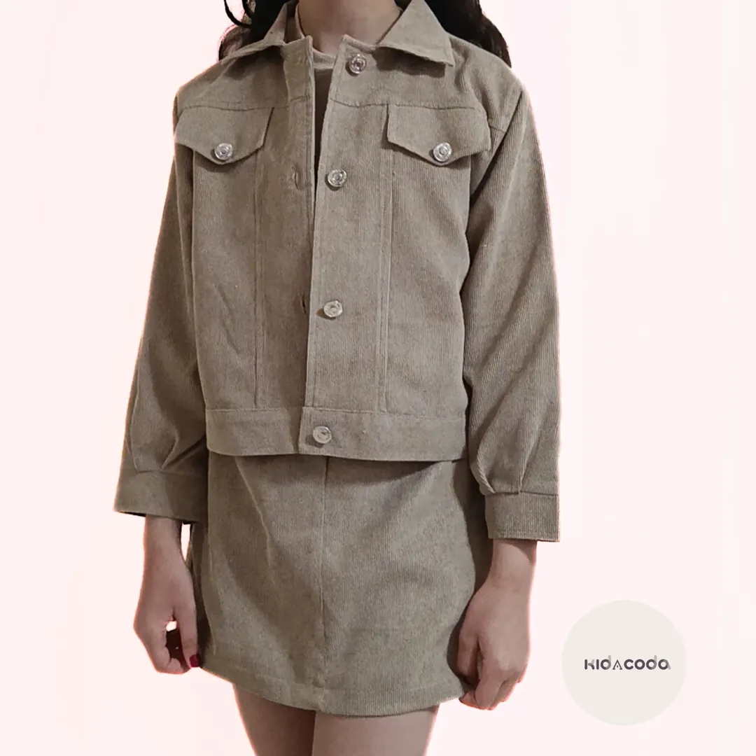 کت دامن مخمل کبریتی آستردار نسکافه‌ای Kidacoda