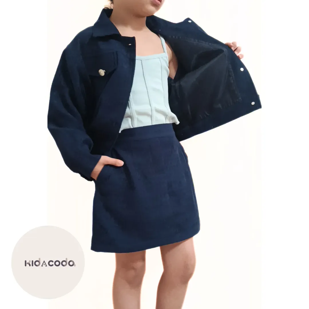 کت و دامن اسپرت مخمل کبریتی سرمه ای دخترانه